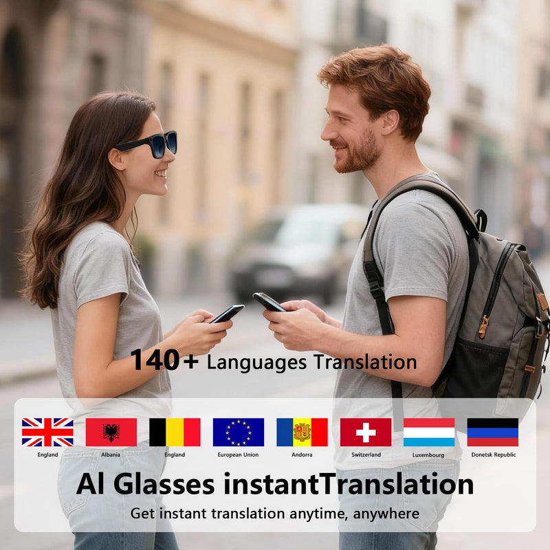 AI Smart Glasses with Chat GPT, 8MP Camera Glasses with Camera and Audio, AI Translation Glasses with 164 Language, Bluetooth with Voice Assistant/Calling, 8H Music Play (Gradient Blue) Gradient Blue