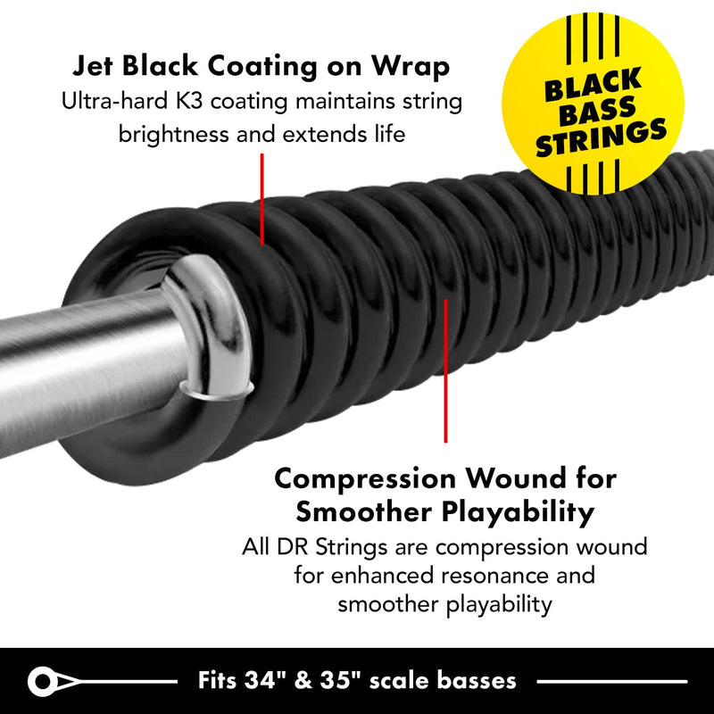 DR Strings Bass Guitar Strings, Black Beauties - Black Coated, 50-110 (BKBT-50) 4-String(50-110)