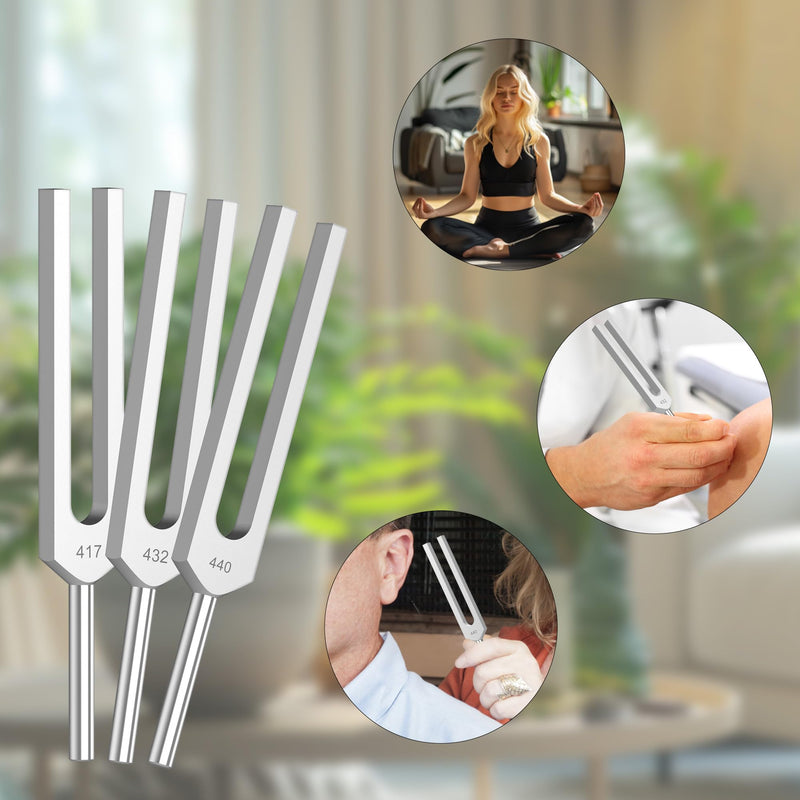 440Hz, 432Hz, 417Hz Aluminum Alloy Tuning Fork with Resonance Box and Wooden Hammer，3 pcs tuning fork Suitable for Sound Therapy, Yoga, Relaxation and Meditation