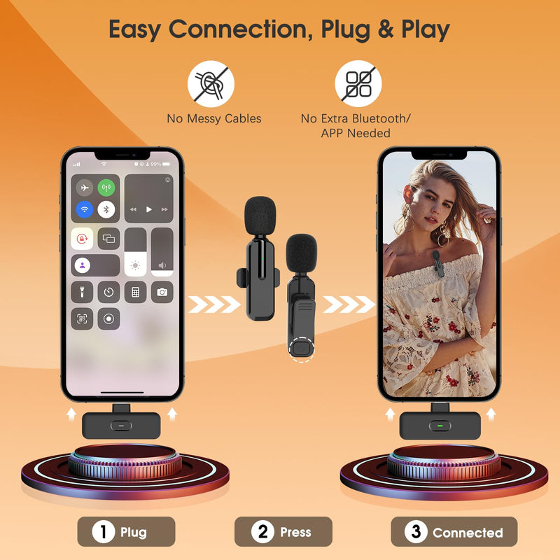 MAYBESTA Wireless Lavalier Microphone for iPhone, iPad, Android - Bluetooth Lapel Phone Mic for Video Recording - Mini Clip on Microphones for YouTube Podcast Interview
