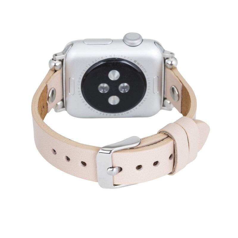 Venito Perugia Leather Band for Apple Watch Band 49mm 45mm 44mm 42mm 41mm 40mm 38mm Women Men, Top Grain Genuine Leather Replacement Strap for iWatch Ultra2 Ultra SE2 SE Series 9 8 7 6 5 4 3 2 1 Nude Pink w/Silver Connector & Clasp 5.5"-8.0" (140-200mm)