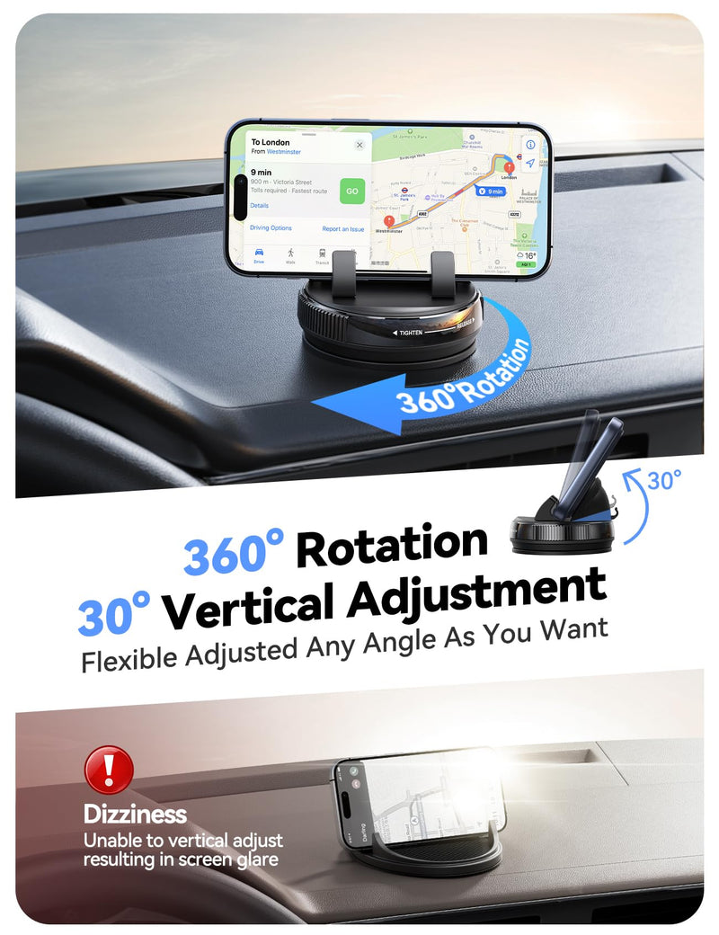 JOYROOM Car Phone Mount, [360° Rotation+Thick Case Friendly] Cell Phone Car Holder with Adjustable Spring Clip, Anti-Slip Silicone Universal Dashboard phone holder for Car for iPhone, Smartphones, GPS Blue