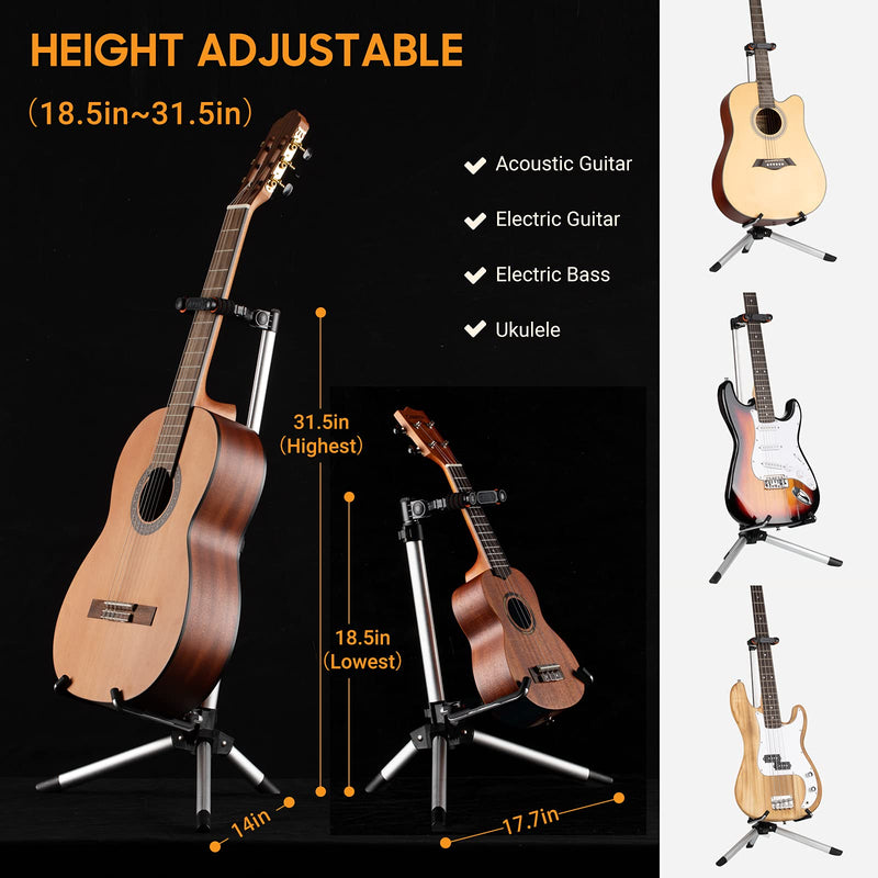 CAHAYA Floor Guitar Stand for Acoustic & Electric Guitars & Bass - Adjustable Height, Folding, Lightweight Travel Instrument Holder