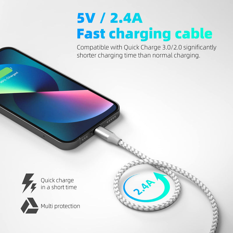 [AUSTRALIA] - iPhone Charger 3pack 10FT Apple MFi Certified Long Lightning Cable Fast Charging High Speed Data Sync USB Cable Compatible iPhone 14 13/12/11 Pro Max/XS MAX/XR/XS/X/8/7/Plus/6S (Grey White) Grey White 
