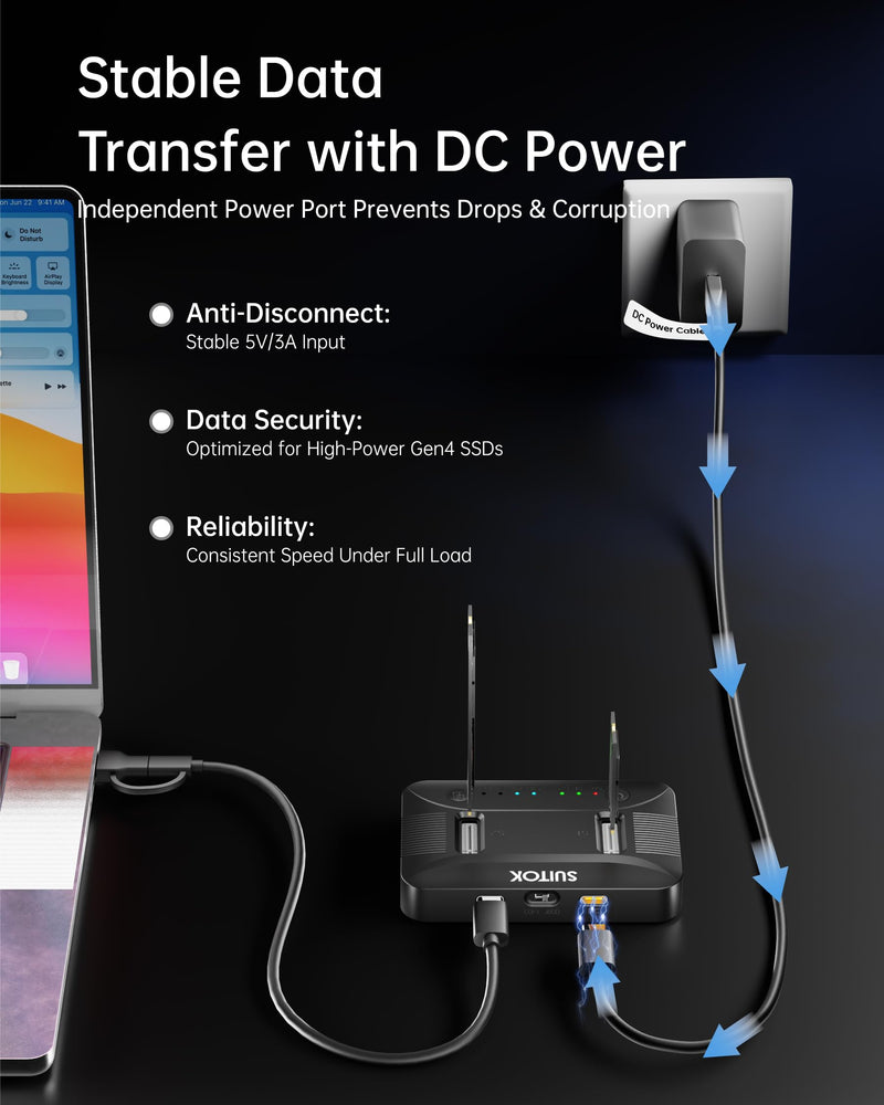 Dual-Bay M.2 SSD Cloner Dock for PC Storage Upgrade Tool-Free 16TB | Offline Duplicator M2 Reader Adapter NVMe SATA Copier Enclosure 10Gbps USB-C Supports 2230-22110 RGB Light System Migration