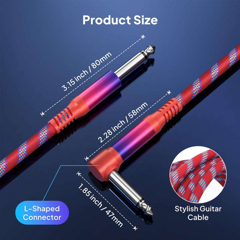 Elebase 1/4 inch TS Guitar Cable 9M/30FT 2Pack,Stylish Right Angle to Straight 6.35mm Instrument Cord,Mono Unbalanced Quarter inch Audio Line for Electric Guitar,Bass,Keyboard,Amplifier,Speaker 30FT/9M