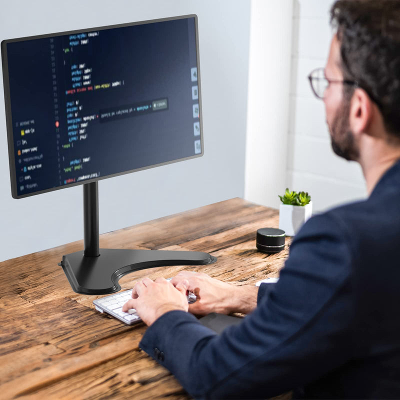 WALI Single Monitor Stand, Adjustable Monitor Stand for One Screen up to 32inch, Universal Freestanding Monitor Stand for hp acer lg Monitor with monting Holes 75 to 100mm (MF001),Black Black