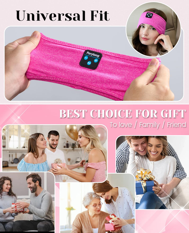 Sleep Headphones Bluetooth Headband Sleeping Headphones Headband Wireless Sleep Headband with Comfortable Earbuds for Side Sleepers, Sleeping Eye Mask for Women Men Workout Running Cool Gifts Rose Pink
