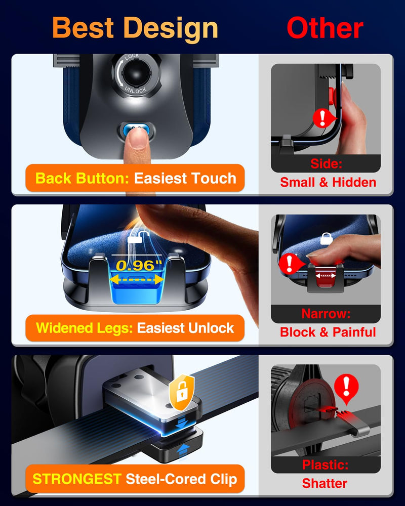 VANMASS 【65+LBS Strongest Suction & Military-Grade 2024 Ultimate Car Phone Mount【Patent & Safety Certs】 Cell Phone Holder Truck Stand for Dashboard Windshield Vent for iPhone 15 Pro Max 14 Samsung Black