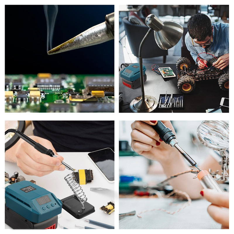 TPDL Battery Soldering Iron for Bosch Professional 18 V System GBA Battery, 60 W Cordless Soldering Iron Adjustable Temperature 51-480 °C with On/Off Switch, 25 g Soldering Wire, Soldering Iron Stand For Bosch Pro BAT battery