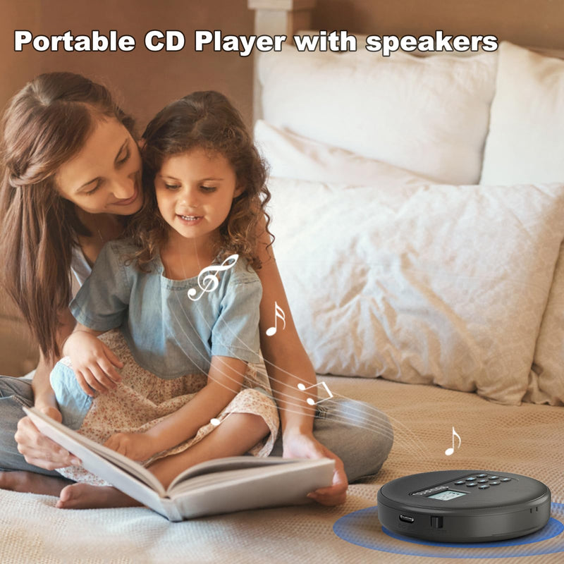 [AUSTRALIA] - KUEPHOM Portable CD Player with Headphones and Built-in Speakers: Rechargeable Discman with Anti-Skip Protection, Small CD/USB/MP3 Player for Personal/Car/Travel/Music/Audiobook Lover/Gift 