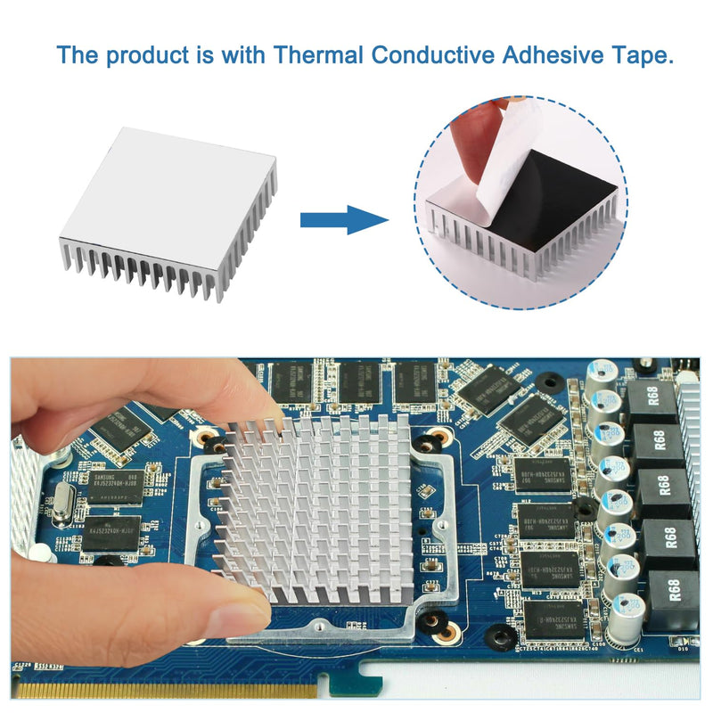 VooGenzek 4 Pieces Aluminium Heatsink, Radiator Fin Heatsink, Heatsink, Cooler, with Thermal Conductive Special Adhesive Film, for Cooling Electronic Components, 40 x 40 x 11 mm, Silver Silver - 40*40*11mm - 4pcs