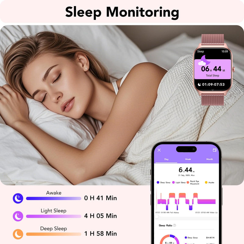 CASCHO Smart Watch for Women (2 Bands), Bluetooth Call Smartwatch with AI Voice,1.85" HD Fitness Watch,Heart Rate/SpO2/Steps/Sleep Monitor,120+ Sports Modes,Smart Watches for Android iOS-Rose Gold