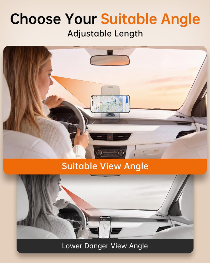 SYNCWIRE MagSafe Car Mount, Adjustable Magnetic Phone Holder, Space Gray | 360° Rotating Strong Magnet Phone Mount with 3M VHB Adhesive, Compatible with iPhone 17/16/15/14/13/12 & MagSafe Cases