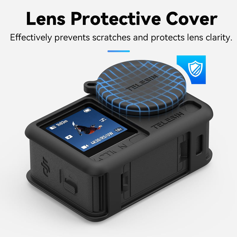 [AUSTRALIA] - Coyktonty Silicone cover Set for DJI Osmo Action 6 Camera With Lanyard/Slicone case/Lens Cap,Simple installation Comprehensive protection (Black) Black 