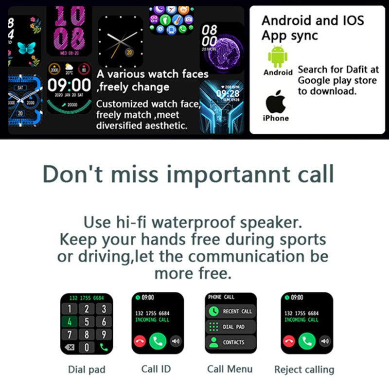 Tuanzi KR06 Sports Smart Watch 1.8 Inch Bluetooth Call Music Play Voice Assistant Health Monitor Multi Sports Modes Fitness Tracker (Green) KR06-Green