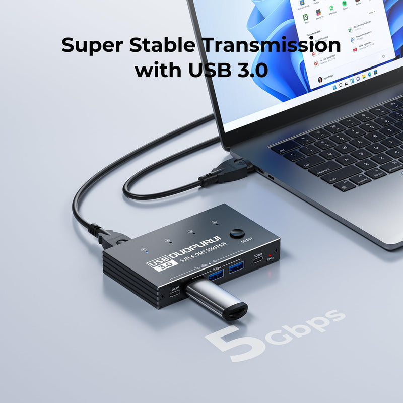 USB 3.0 Switch 4 Computers Sharing USB C & A Devices,Easy One-Click Device Switching with USB-C Cable & USB-A Cable,USB Switch Hub Share Keyboard Mouse Printer Scanner(USB3.0 4in4out) USB SWITCH 4 IN 4 OUT