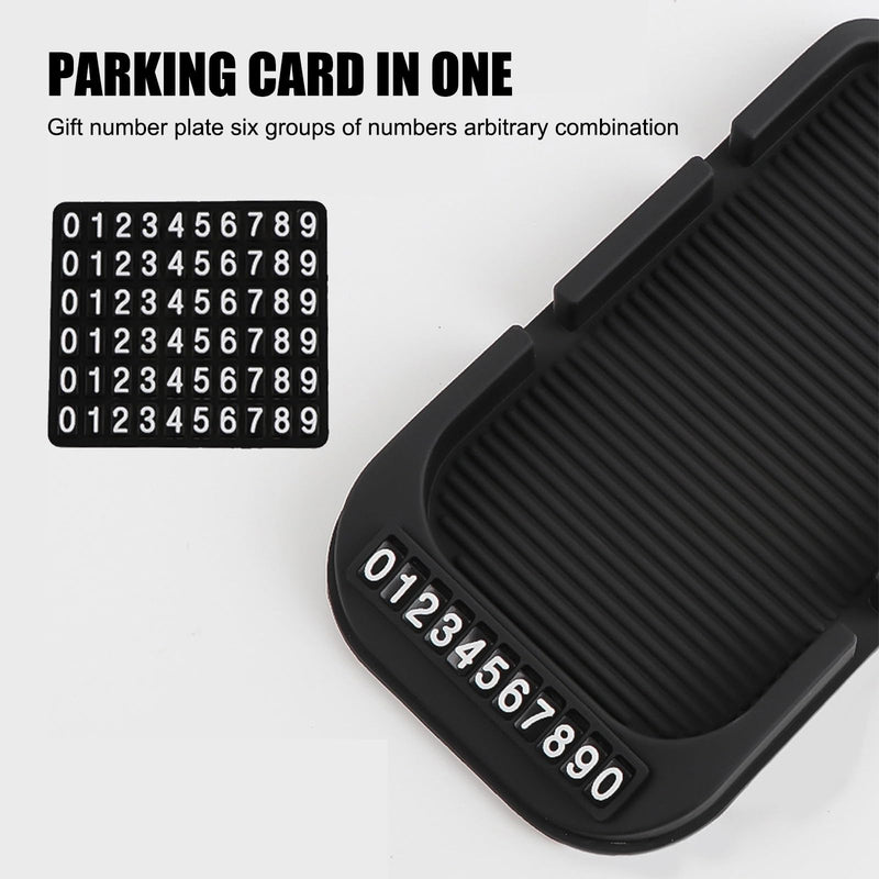 Pack-1 Car Dashboard Anti-Slip Mat, Multifunction Car Dashboard Cell Phone Holder, Double-Groove with Number Plate Auto Pad Mat, Universal for Most Cars (Black)