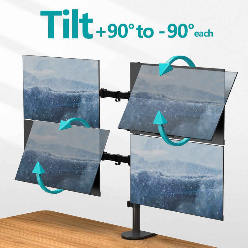 MOUNT PRO 4 Monitor Mount for Max 32" Computer Screens, Up to 17.6lbs Each | Quad Monitor Stand for Desk, Fully Adjustable Stacked 4 Desk Arm with Tilt, Swivel, Rotation, VESA 75x75/100x100mm Black(Max 32")
