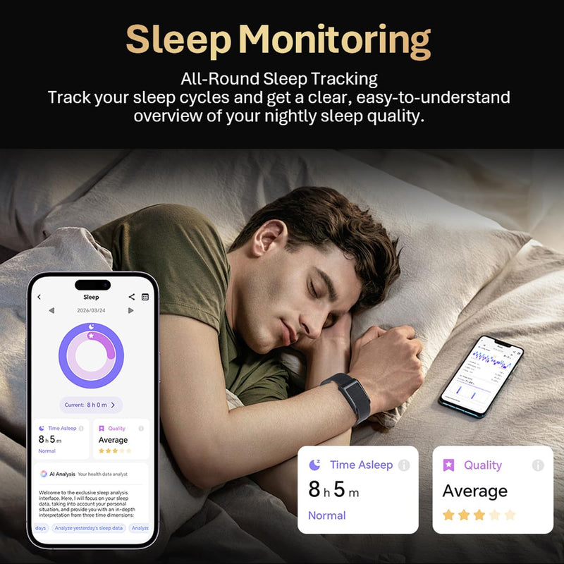 Yihou Screenless Fitness Tracker GPS Smart Bracelet Heart Rate Sleep Monitor Health Tracker Fall Detection SOS Call Pedometer Step Counter AI-Powered Activity Tracker Waterproof Nylon Wrist Band Beige