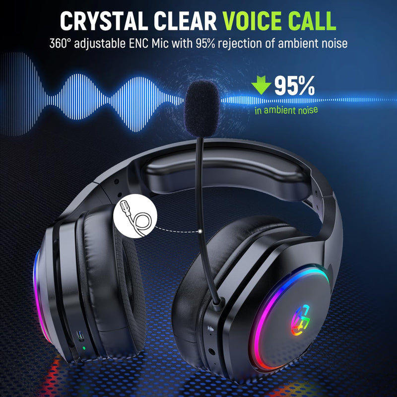 [AUSTRALIA] - Tatybo Wireless Gaming Headset for Ps5 Ps4 PC, 2.4GHz USB & Type-C Gaming Headphones, 40Hrs & 7.1 Surround Sound Bluetooth Headphones with Noise Canceling Mic, Wireless Headset for Switch Phone Black 