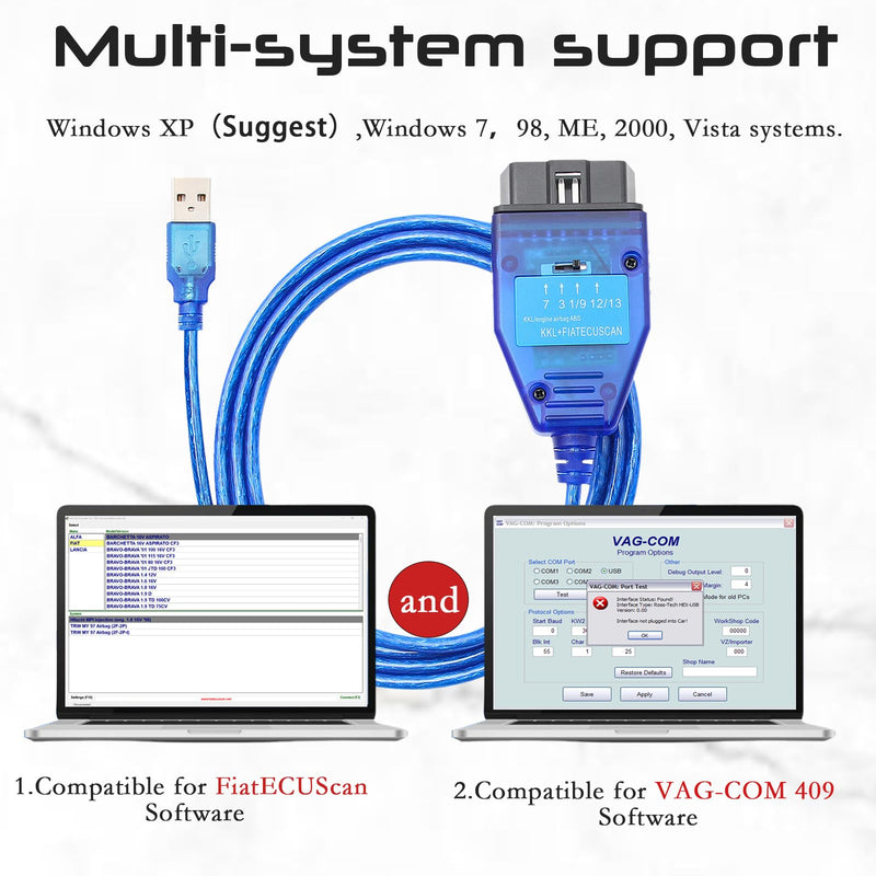 [AUSTRALIA] - KKL 409 FiatEcuScan OBD2 Cable with FT232RL Chip,Diagnostic Software for VG-COM 409+FIATECUSCAN Interface 2 IN 1 Scanner Tool with 4Way Switch,Compatible with Vvv,Audi,Fiat,Alfa,Lancia Vehicle 