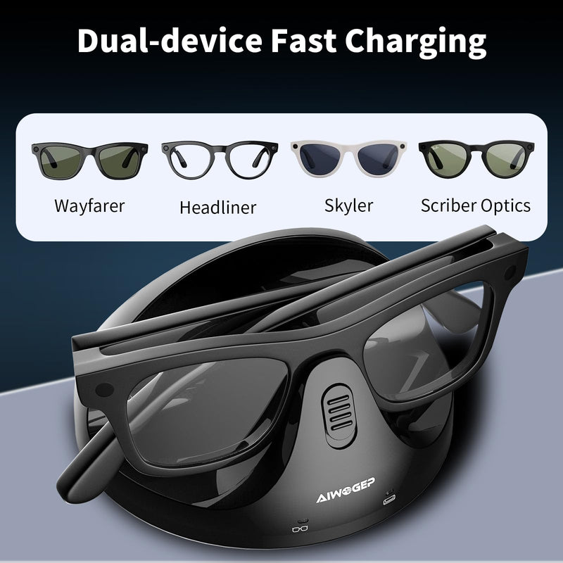 Magnetic 2-in-1 Charging Dock Compatible with Ray Ban Meta Wayfarer/Skyler/Headliner/Scriber Smart Glasses Case Accessories, Charger with LED Indicator(Not Compatible with Oakley)