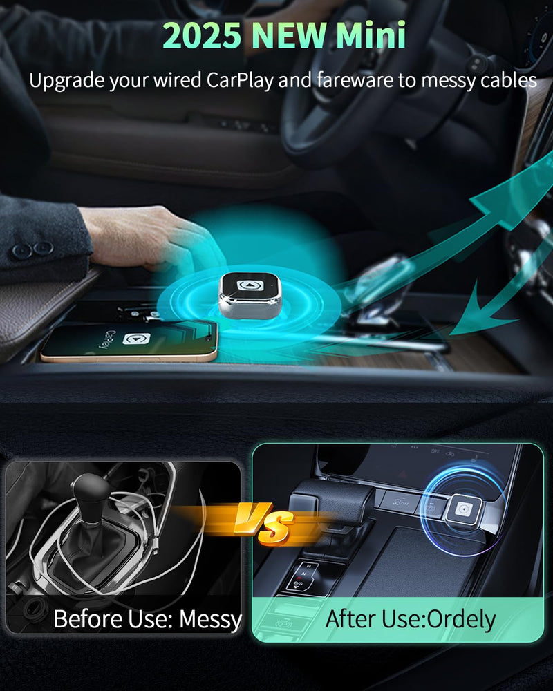 Wireless CarPlay & Android Auto Adapter 1-Inch (2.54cm) - Discreet Plug & Play, Stable Connection for Music/Navigation, Works with iPhone iOS 10+ & Android 11+,for 98% of Cars (2016-2025) (Silver) Silver
