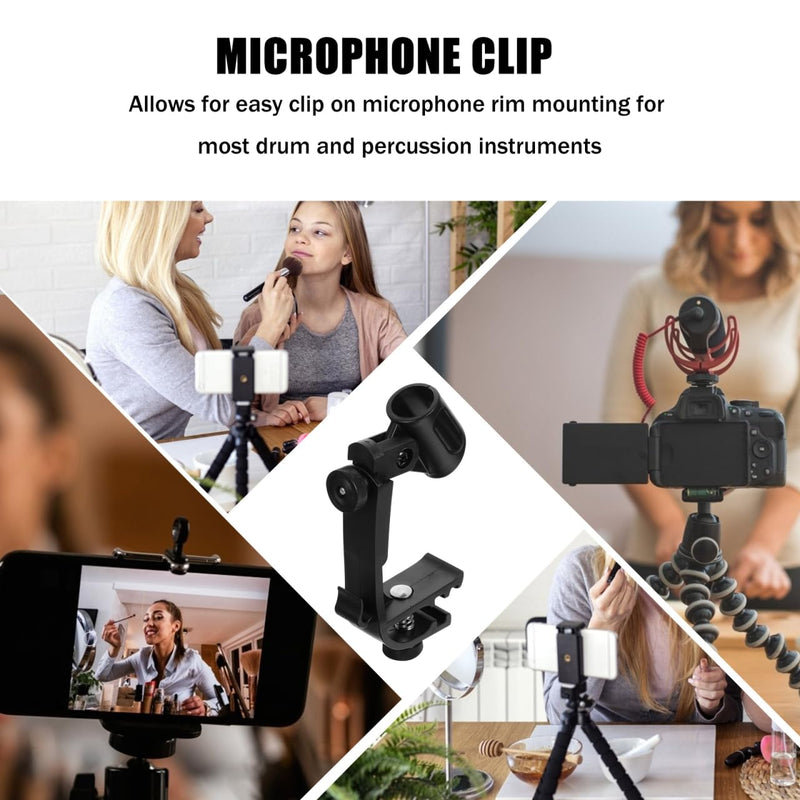 Vaguelly 6 Pcs Classic Black Metal + Plastic Drum Microphone Clip, Adjustable Mic Mount, Anti-Shock, Suitable for Most Drums & Percussion 13X7.2X2.5CMx3pcs Blackx3pcs