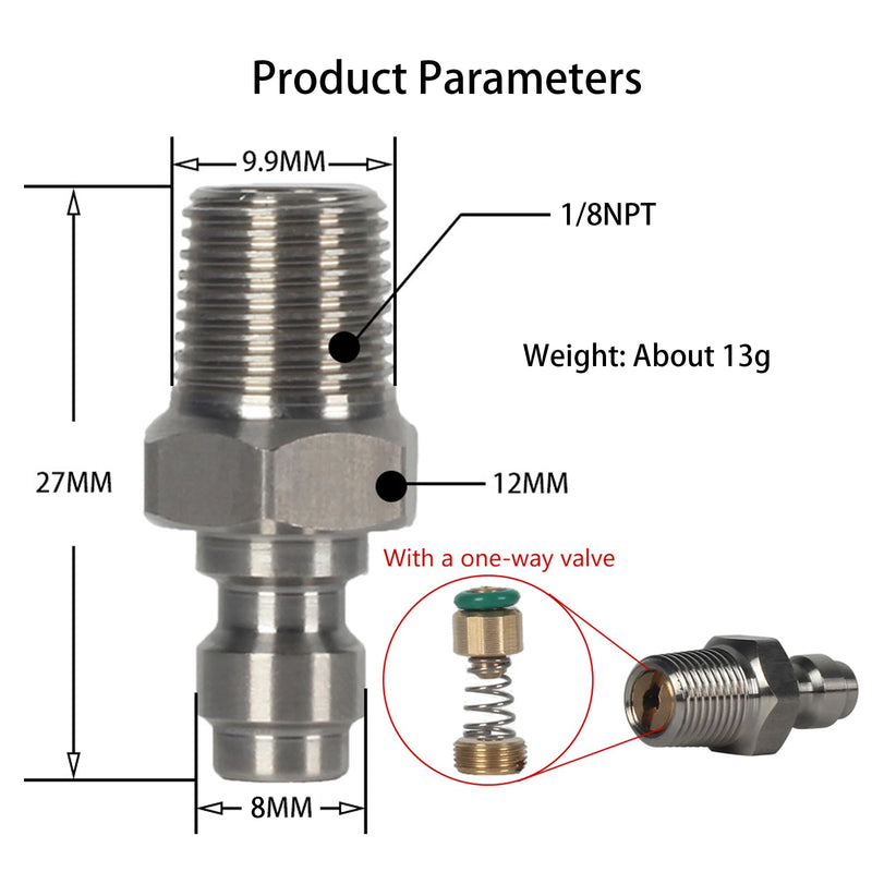 [AUSTRALIA] - 2PCS 8mm Quick-Disconnect Plug Adapter, Stainless Steel 1/8" NPT Male Thread PCP Paintball Charging Fittings with Sealing O-Ring 1/8 NPT - 2-Pack 