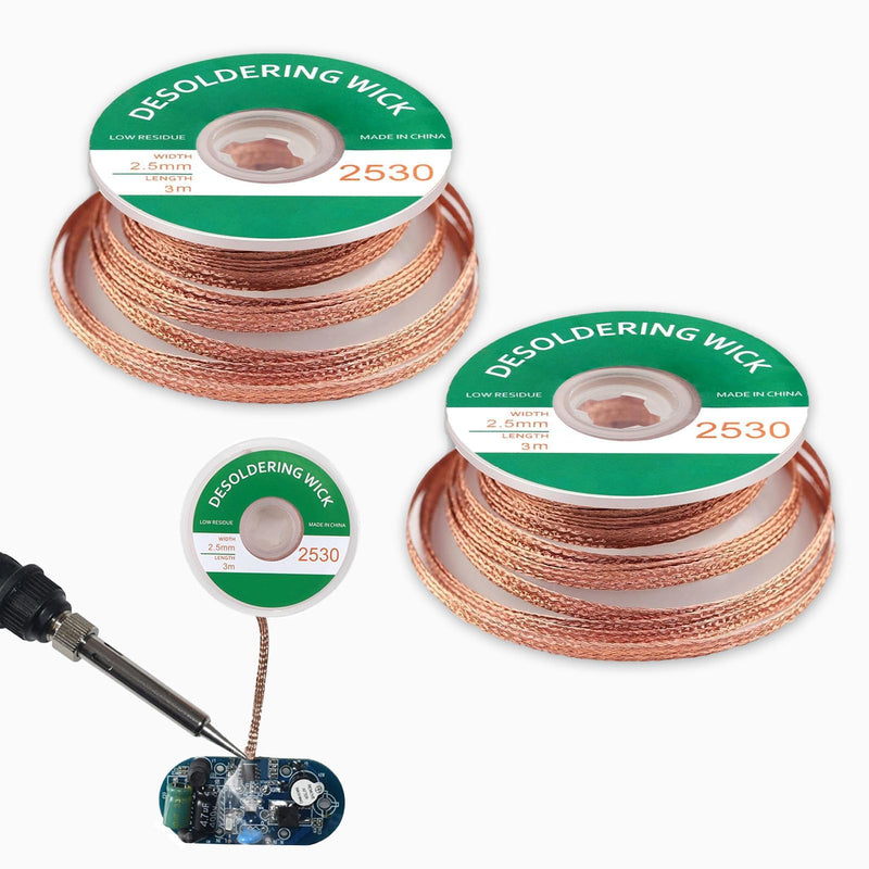 2 Pieces Copper Desoldering Wire 2.5mm x 3cm x 2 Desoldering Wire Copper Desoldering Wire for Removing Solder Joints and Disassembling Electrical Components