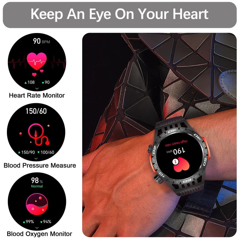Military Smart Watch for Men 1.46" Outdoor Tactical Sports Smartwatch with Answer/Make Call,Fitness Watch,Blood Oxygen,Heart Rate and Sleep Monitor Compatible with iPhone and Android Phones, Black