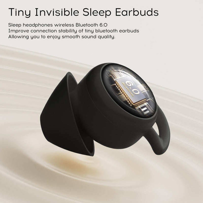 Sleep Earbuds Bluetooth, Silicone Sleep Earbuds for Side Sleepers | Noise Blocking Sleeping Headphones, Hidden Earbuds with LED Display for Small Ears, Sleep & Relax（Black） Black