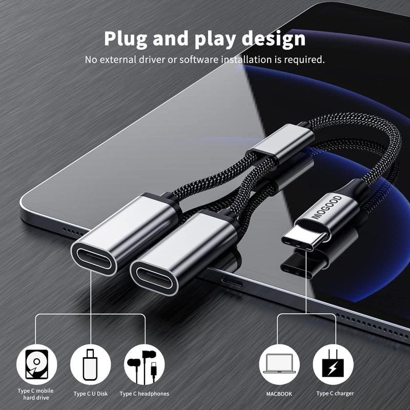 USB C to USB C Female Adapter USB Y Splitter Cable,USB C Male to 2USB-C Female Cord Converter,Dual Double USB C Port Hub USB C Split Adapter for Mac,Xbox One Series X/S,PS4,PS5,Laptop(NOT for monitor) 1 pack Black
