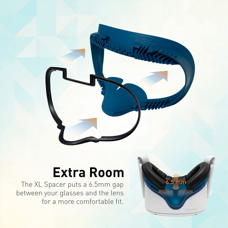 VR Cover Fitness Facial Interface Bracket, Foam Replacement, XL Glasses Spacer, and Lens Protector Cover for Oculus/Meta Quest 2 (Dark Blue & Black + XL Spacer) Dark Blue & Black + XL Spacer