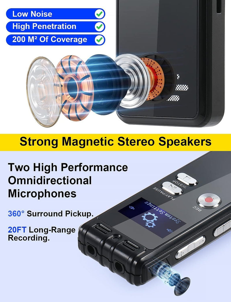 [AUSTRALIA] - 64GB Digital Voice Activated Recorder with Playback - 4552 Hours Audio Recording Device, 3072Kbps HD Dual MIC Tape Recorder Device for Lecture A-B Repeat, MP3 Player, Password,【64GB TF Card Included】 64GB 