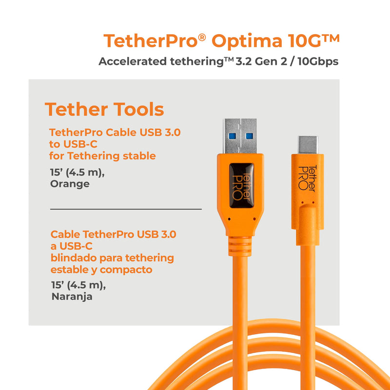Tether Tools TetherPro USB 3.0 USB-C Cable | For Fast Transfer and Connection Between Camera and Computer | Non-Reflective Black | Fast Reliable Data Transfer Orange