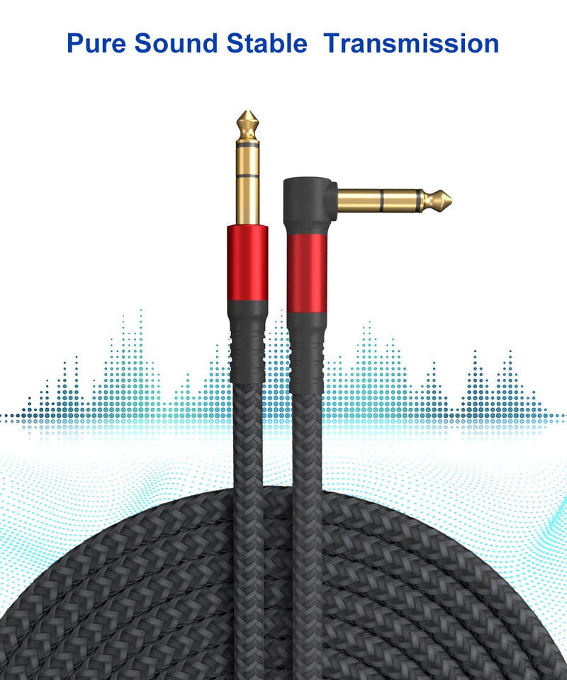 1/4 Inch Cable TRS Guitar Cable 10 ft 2-Pack, Instrument Cable Guitar AMP Cord Straight to Right Angle 6.35mm Male to Male Stereo Audio Cable for Electric Guitar, Bass, Amplifier, etc. 10 feet