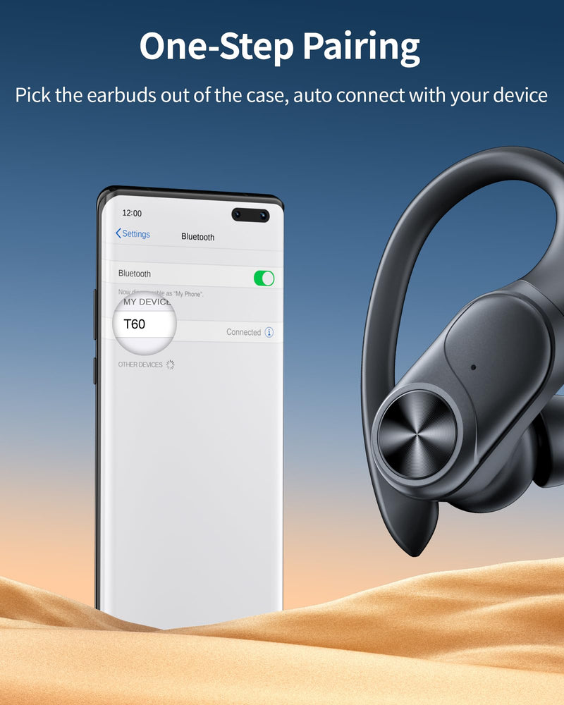 2 Sets Bluetooth Headphones Wireless Earbuds 80hrs Playtime Wireless Charging Case Sports Ear buds with Earhook Premium Deep Bass IPX7 Waterproof Over-Ear Earphones for TV Phone Laptop Black and Pink