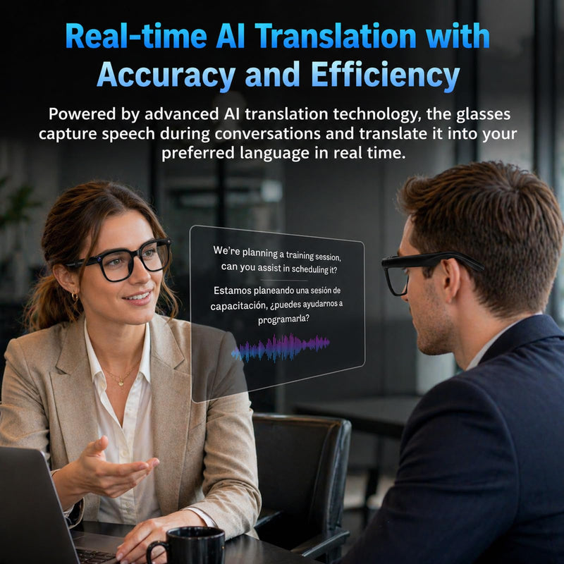 AI Smart Glasses with Camera, 4K Video, Real-Time Translation, AI Assistant | Object Recognition, Open-Ear Speakers, Bluetooth Calling, Transparent Lenses Transparent Lens