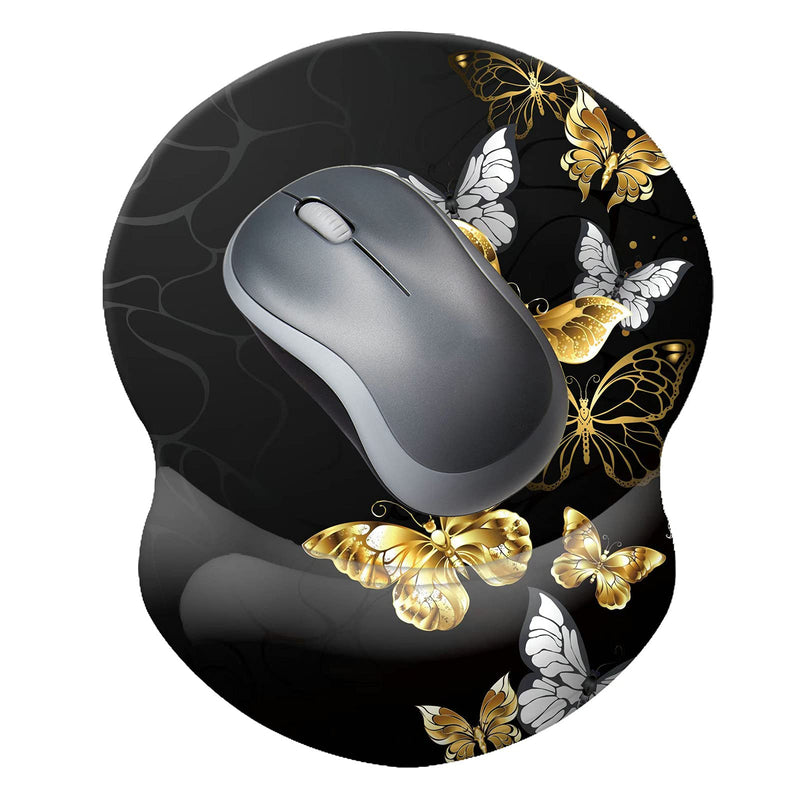 Boutilon Wrist Mouse Pad, Non-Slip Ergonomic Mouse Pad with Gel Wrist Rest Support, Gaming Mouse Pad 8.7 x 7.5 inches Pad for Computer, Laptop, Home, Office (Golden Butterfly) A-Golden Butterfly