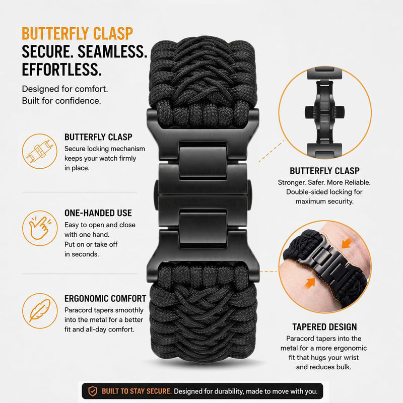 Tefeca Titan Series Ultra Wide Paracord Band Compatible with Apple Watch/Ultra Ultra wide 49/46/45/44mm M/L Black