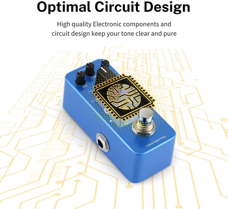 Donner Echo Square Delay Pedal - Digital 7-Modes Delay for Electric Guitar, Multi-Delay including Digital, Analog, Tape, Mod, Sweep, Lofi, Reverse - True Bypass Blue Digital Delay