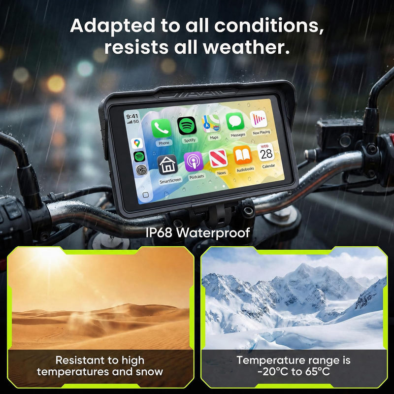 Rimoody 7-Inch Motorcycle Carplay Screen with Wireless Carplay Android Auto for Car, Bluetooth, Supports GPS Navigation, IP68 Waterproof, Detachable Mount, Tire Pressure Monitor, Voice Control 7 Inch Tire Pressure Detection