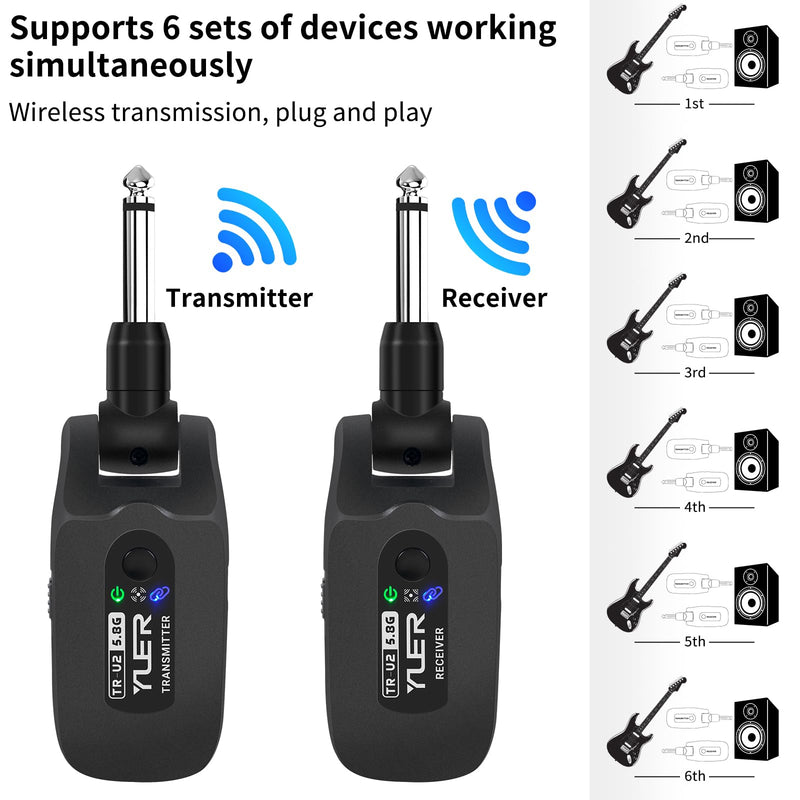 [AUSTRALIA] - YUER 5.8GHz Wireless Guitar System: Anti Interference Wireless Transmitter Receiver, Rechargeable Plug And Play Guitar Accessories for Electric Guitar Bass with Dual Ended USB Charging Cable 