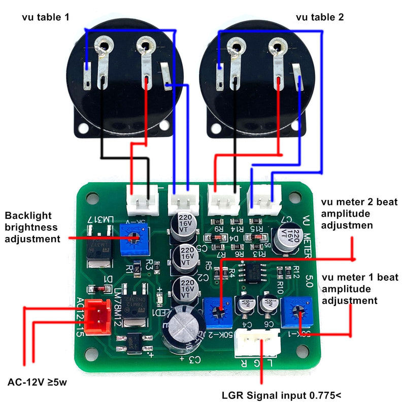 2PCS 35mm VU Meter Stereo Audio Level Indicator Audio Meter Backlight Adjustable + Audio Level Amplifier Driver Board