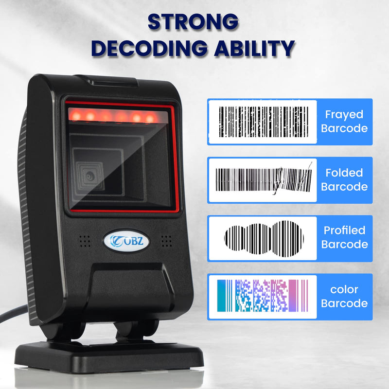 [AUSTRALIA] - OBZ Hands-Free Desktop Barcode Scanner,Omnidirectional 1D 2D QR Code Reader with Adjustable Scan Head,USB Wired Automatic Sensing Bar Code Scanner for PC,Android,POS,Linux,Warehouse,Retail,Supermarket USB black 