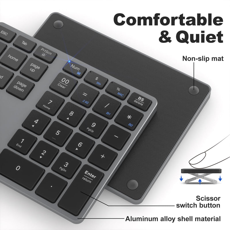 MOFII Number Pad for Laptop - Bluetooth Gray Wireless Numeric Keypad 35 Keys USB-C Rechargeable Numpad, Accounting Portable Financial Data 10 Key for Laptop/PC/Desktop/Notebook/Surface Pro Dark grey