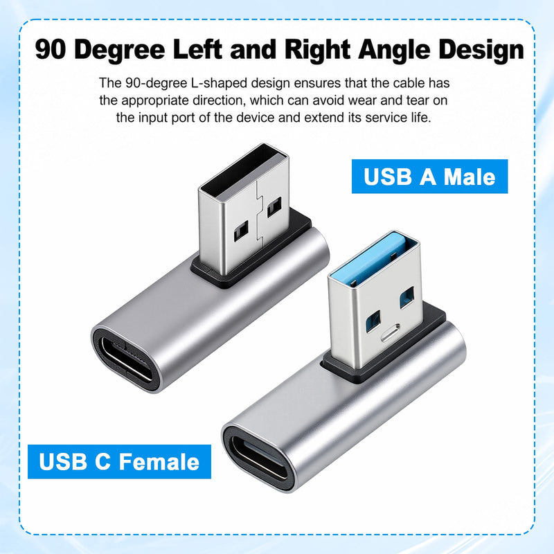 2 Pack 90 Degree USB C Female to USB Male Adapter, Type C to USB-A Charger Converter, for Phone Laptop Power Bank and More