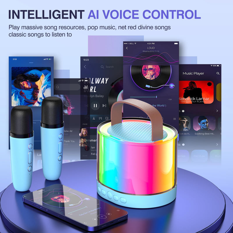 Karaoke Machine for Kids Adults, Mini Portable Bluetooth Karaoke Speaker with 2 Wireless Microphone and Lights, Birthday Gifts for Girls Ages 4, 5, 6, 7, 8, 9, 10, 12+ Family Home Party